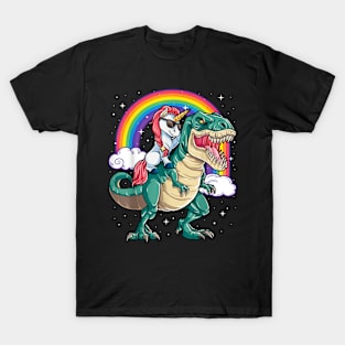 Unicorn Riding T-Rex Dinosaur T-Shirt